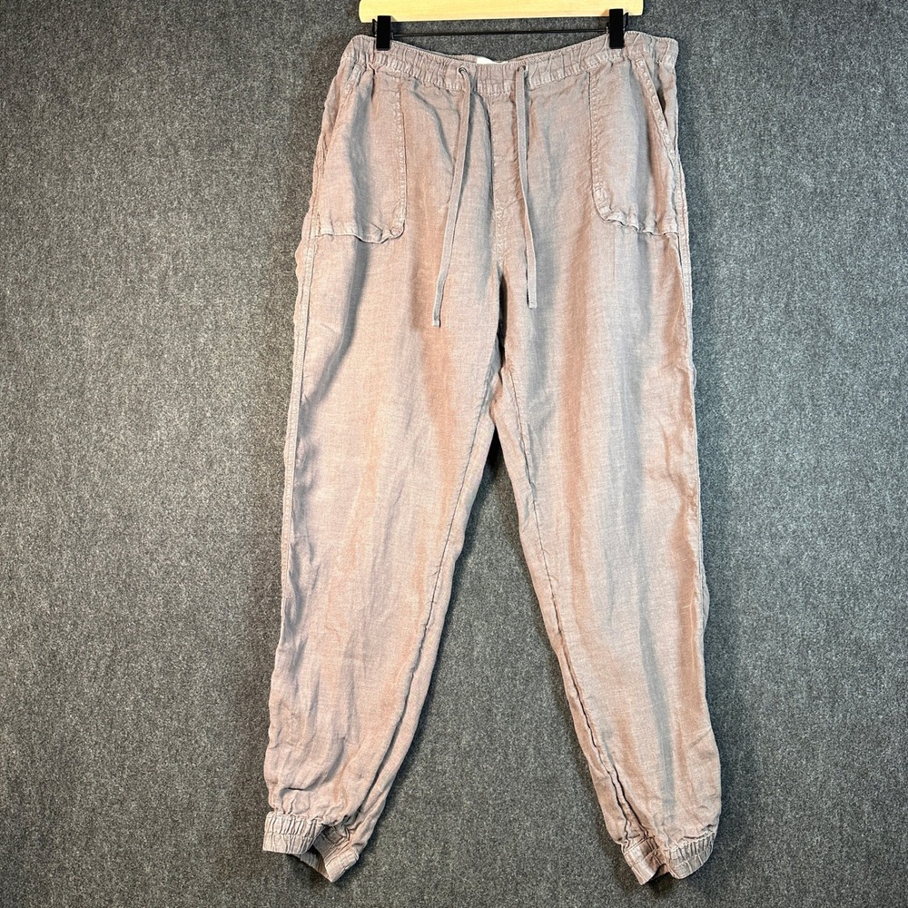 C&C California Womens XL Mauve Brown 100% Linen Jogger Pants Drawstring Elastic